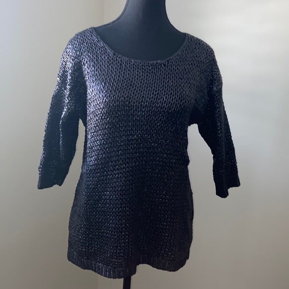 Jennifer Lopez shiny 100% cotton black sweater XS but stretches to S. never worn - Picture 1 of 6